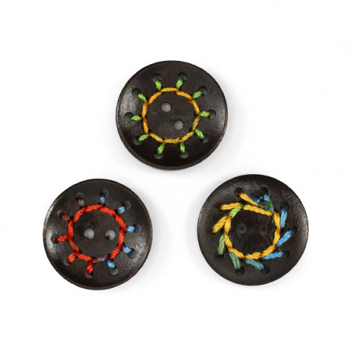 Пуговица деревянная #25-634 3 см т.коричнев./цвет. 1/20 шт